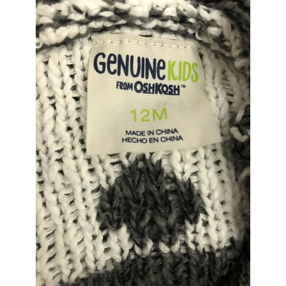 Genuine Kids Oshkosh Hooded Sweater Cape Poncho‎ Sz 12m Gray White Aztec Design